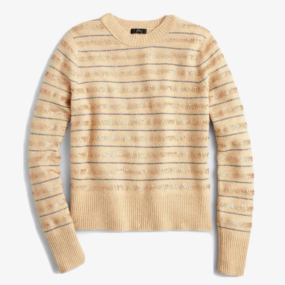 J. Crew Sequin Stripe Supersoft Yarn Sweater Size Medium NWT